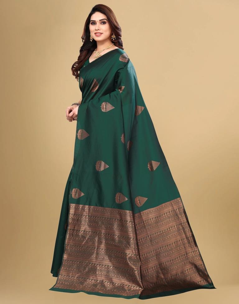 Embellished Banarasi Jacquard Saree  (Green)