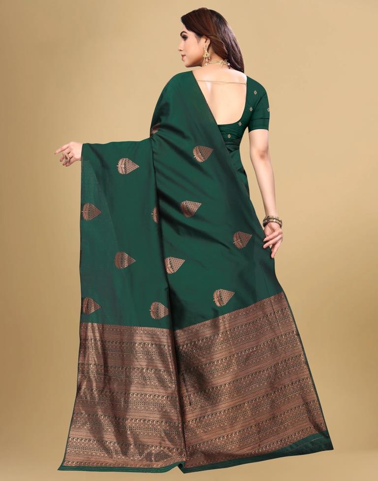 Embellished Banarasi Jacquard Saree  (Green)