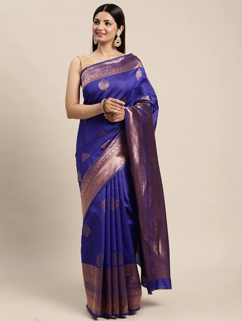 Embellished Bollywood Jacquard Saree  (Blue)