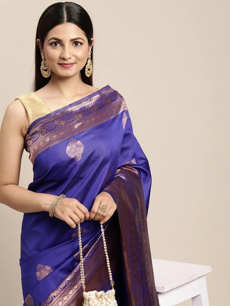 Embellished Bollywood Jacquard Saree  (Blue)