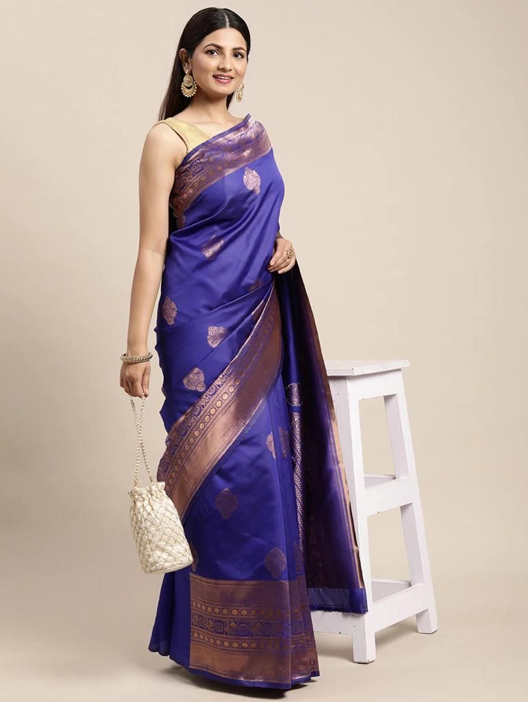 Embellished Bollywood Jacquard Saree  (Blue)