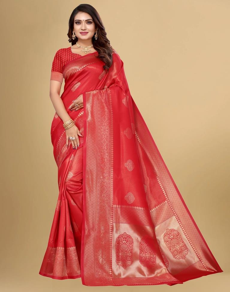 Ethnic Motifs Printed Zari Silk Cotton Banarasi Saree