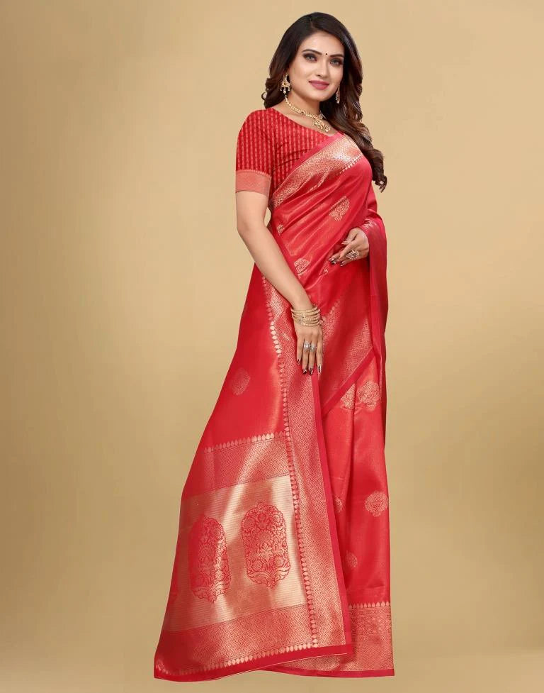 Ethnic Motifs Printed Zari Silk Cotton Banarasi Saree