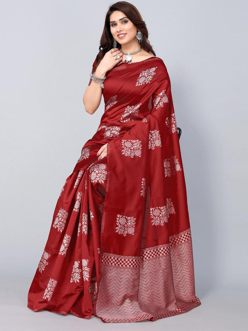 Floral Woven Design Zari Kanjeevaram Saree (Maroon)
