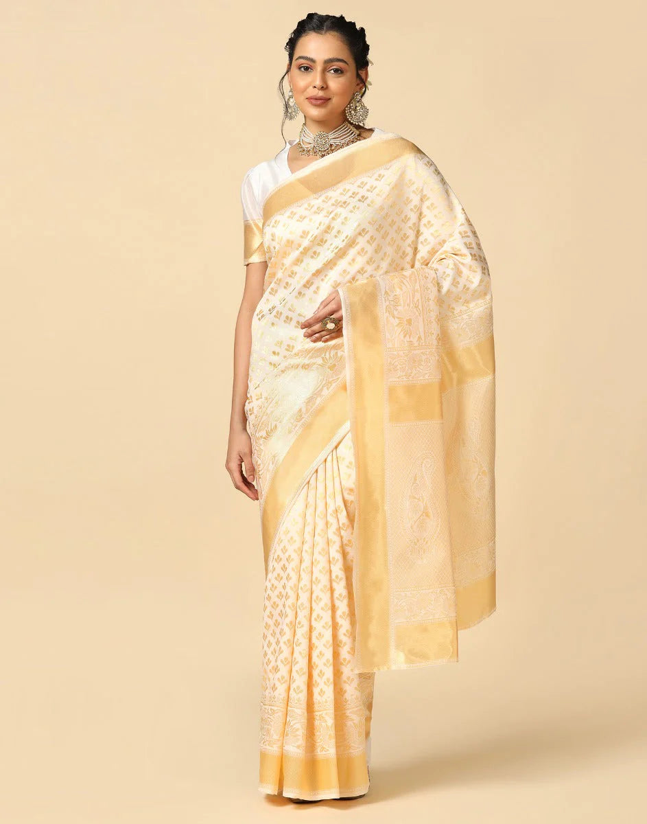 Floral Woven Design Zari Poly Silk Jacquard Banarasi Saree