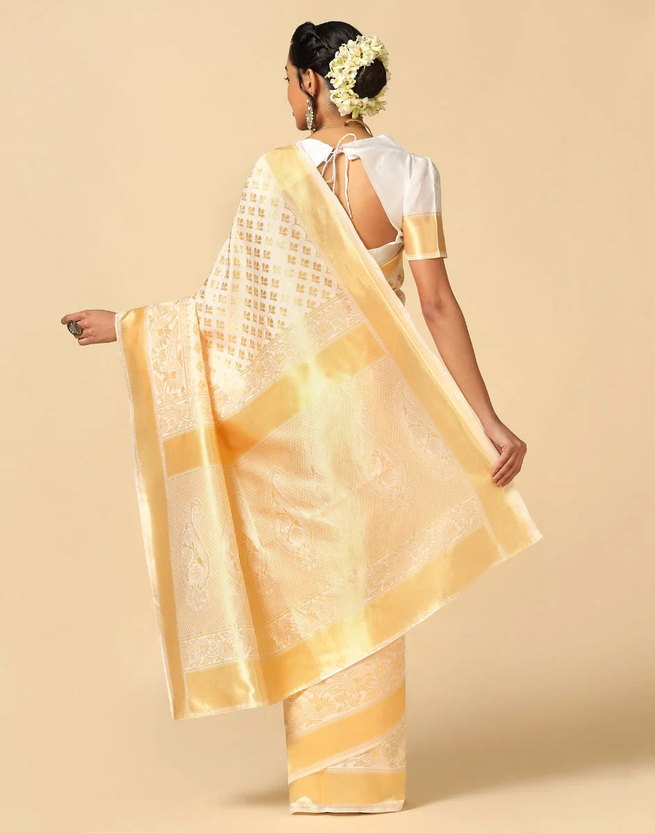 Floral Woven Design Zari Poly Silk Jacquard Banarasi Saree
