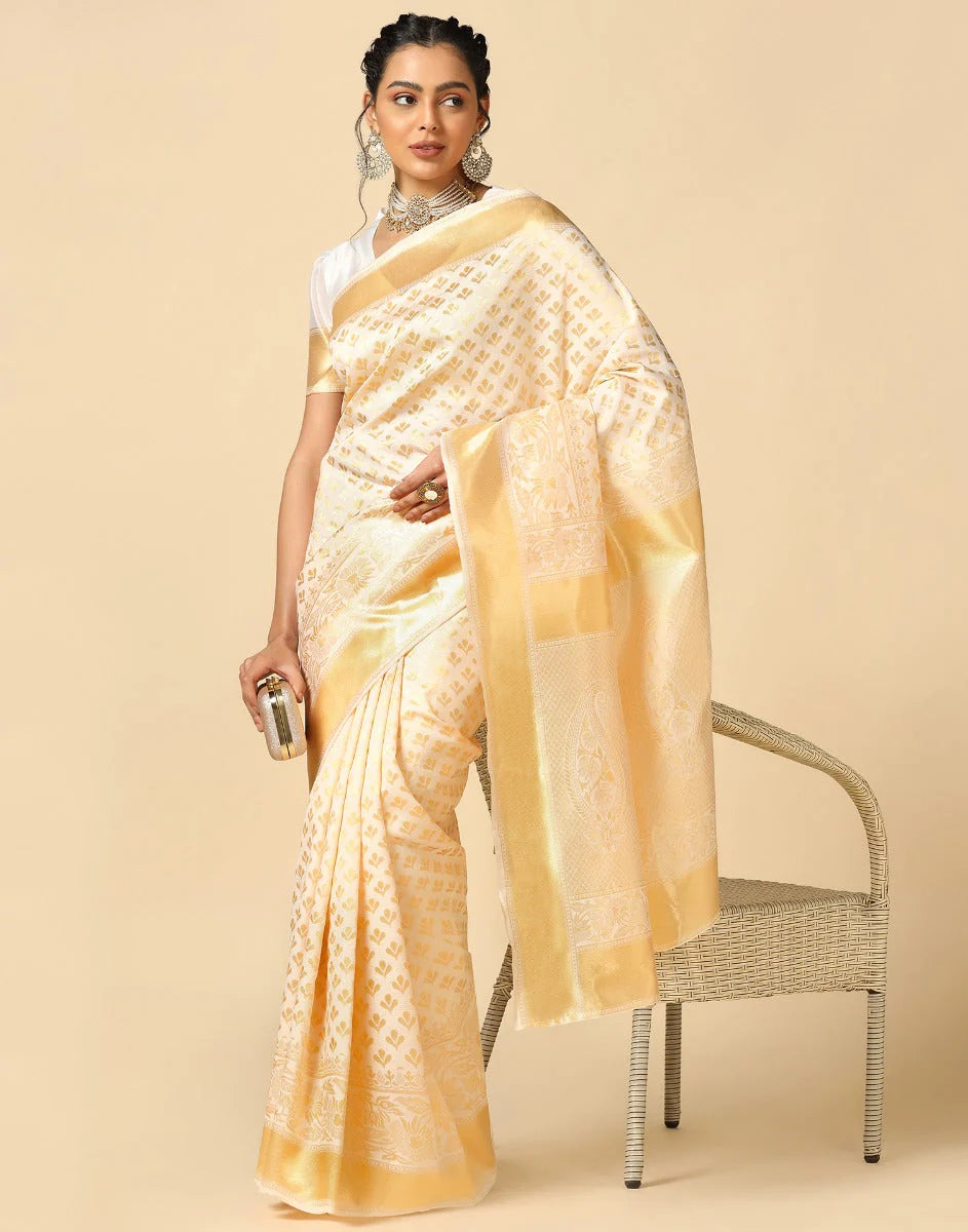 Floral Woven Design Zari Poly Silk Jacquard Banarasi Saree