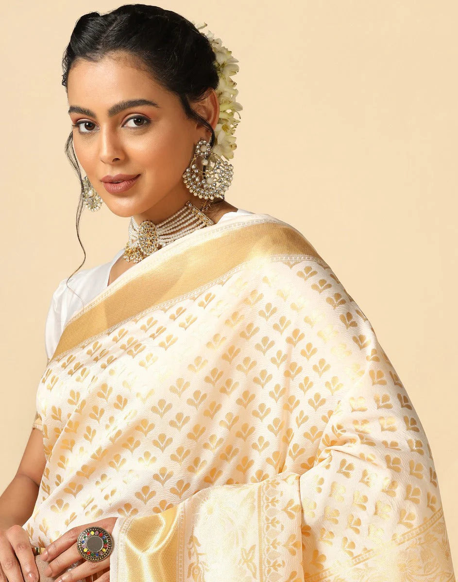 Floral Woven Design Zari Poly Silk Jacquard Banarasi Saree