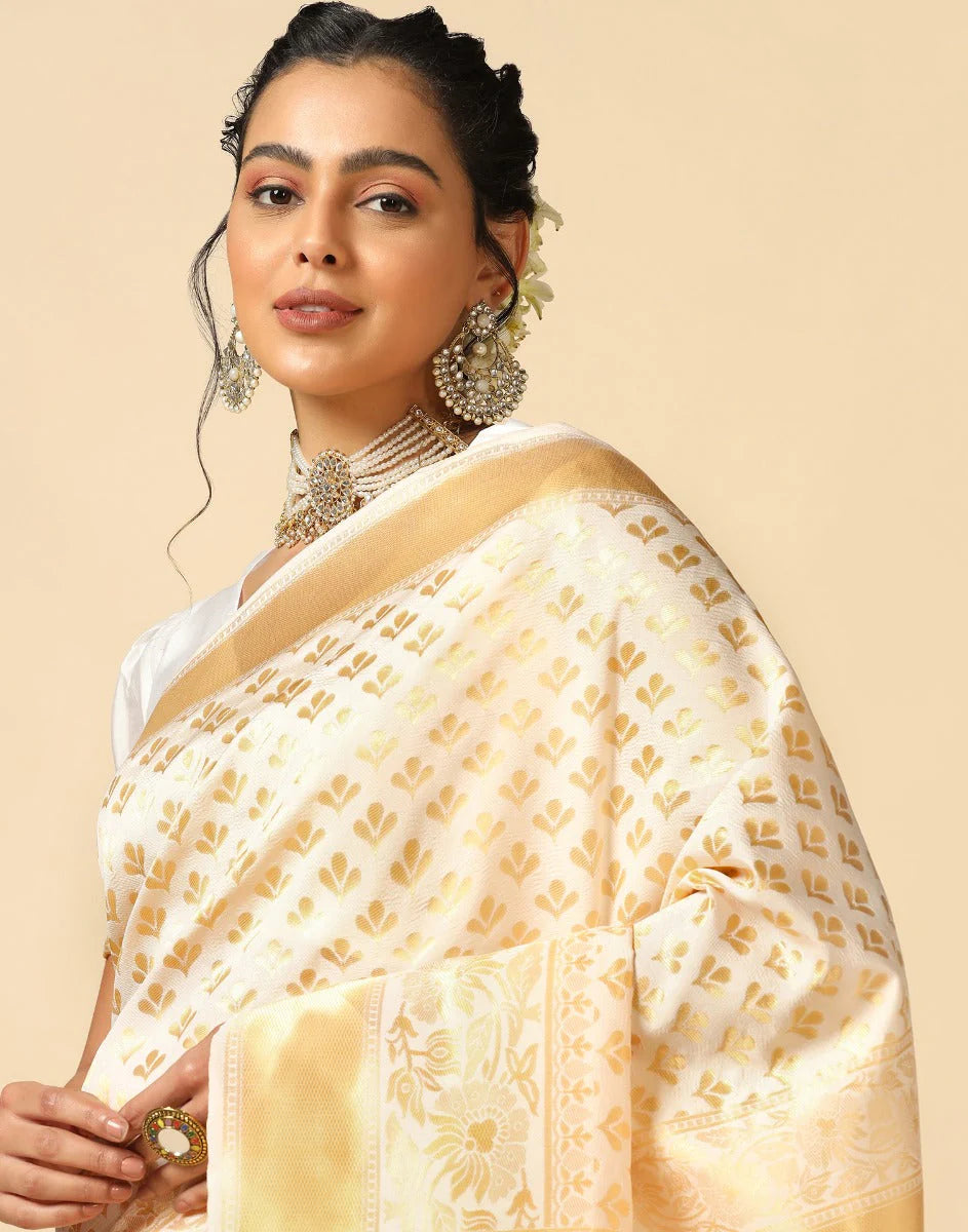Floral Woven Design Zari Poly Silk Jacquard Banarasi Saree