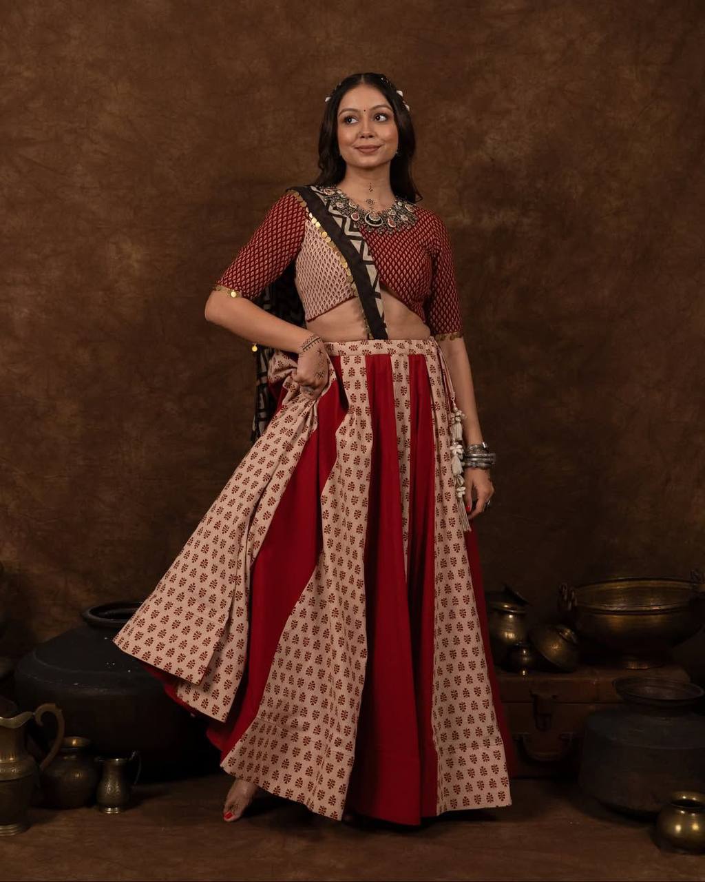 Full Stitched Printed Polly Rayon Lehenga Choli with Dupatta