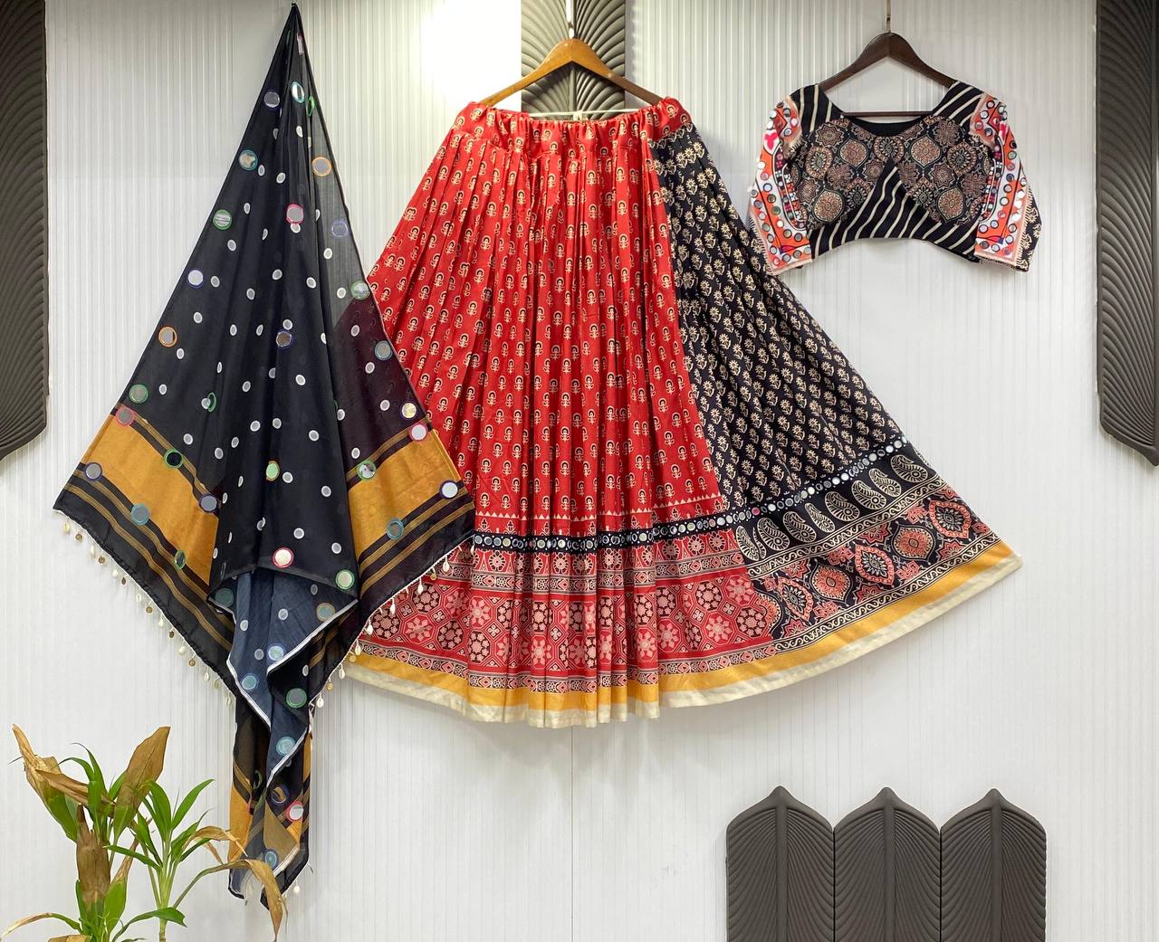 Full Stitched Printed Rayon Lehenga Choli with Real Mirror Work & Dupatta