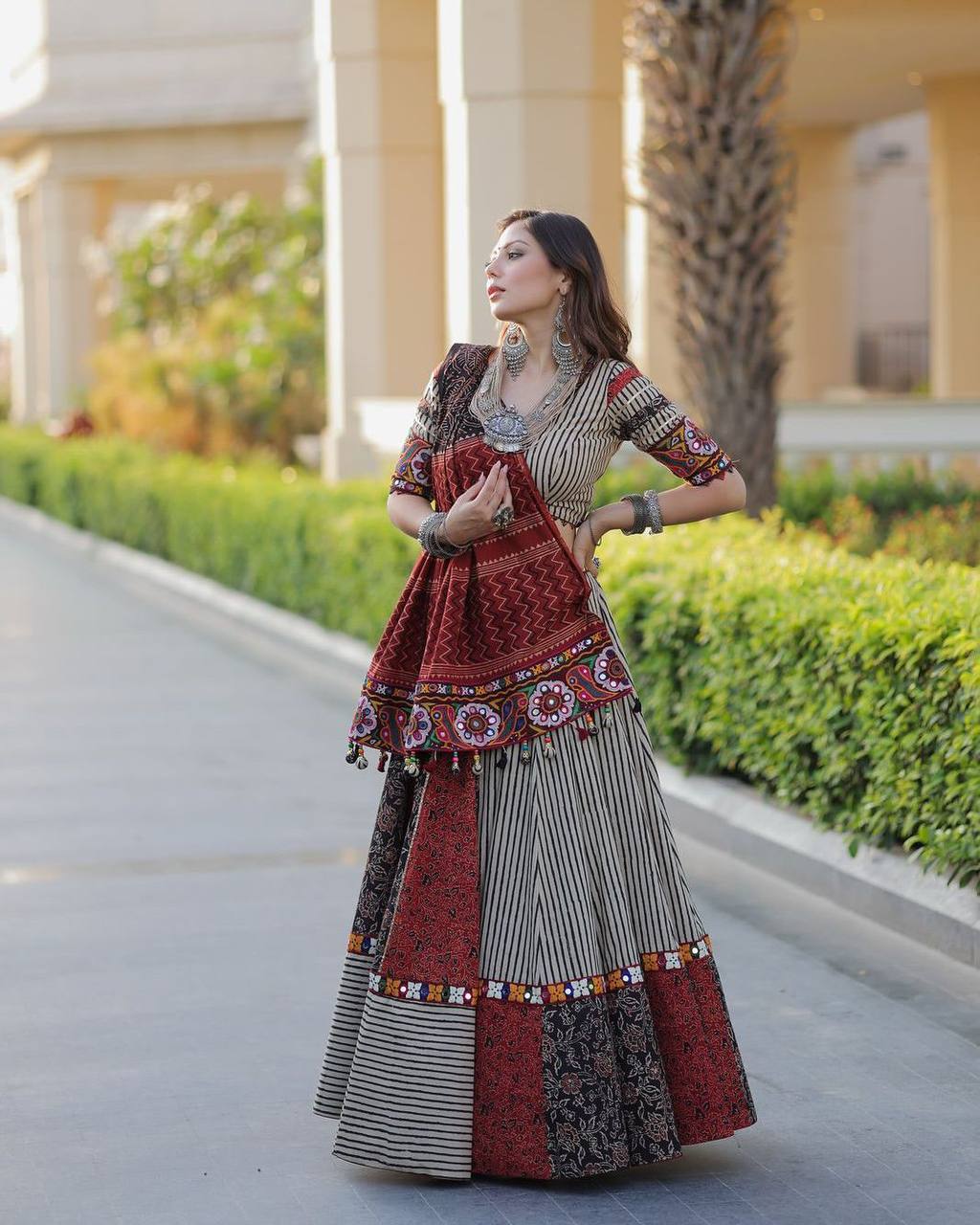 Full Stitched Printed Rayon Lehenga Choli with Real Mirror Work & Dupatta – Navratri Special