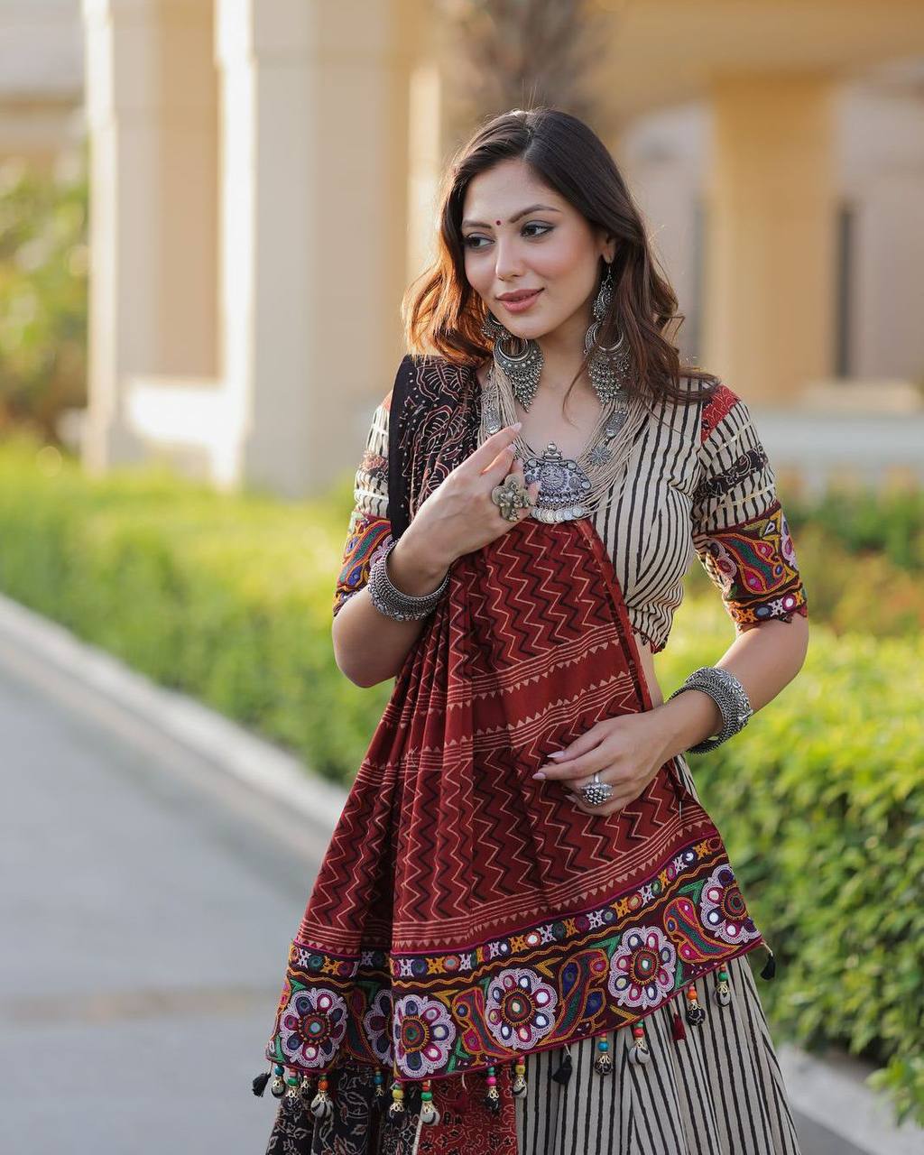Full Stitched Printed Rayon Lehenga Choli with Real Mirror Work & Dupatta – Navratri Special