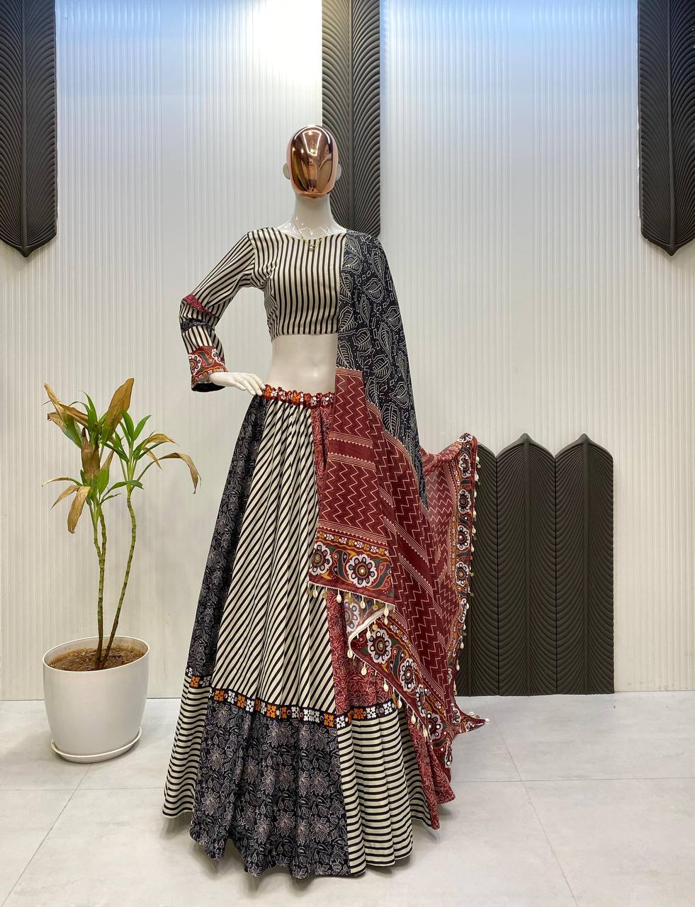 Full Stitched Printed Rayon Lehenga Choli with Real Mirror Work & Dupatta – Navratri Special