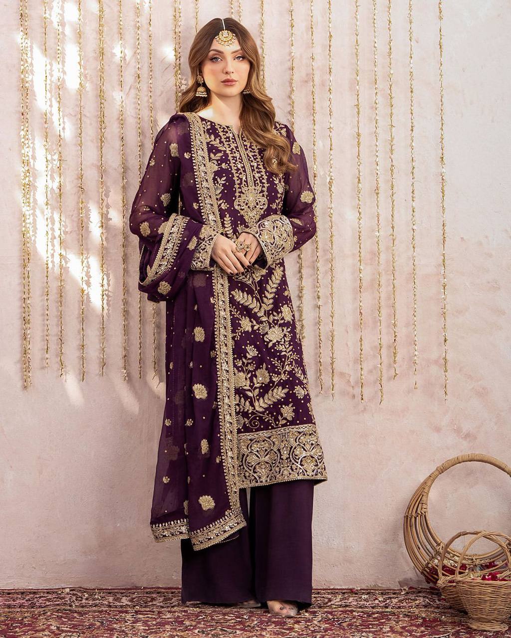 Georgette Kurta Plazzo Set with Sequence Embroidery & Dupatta
