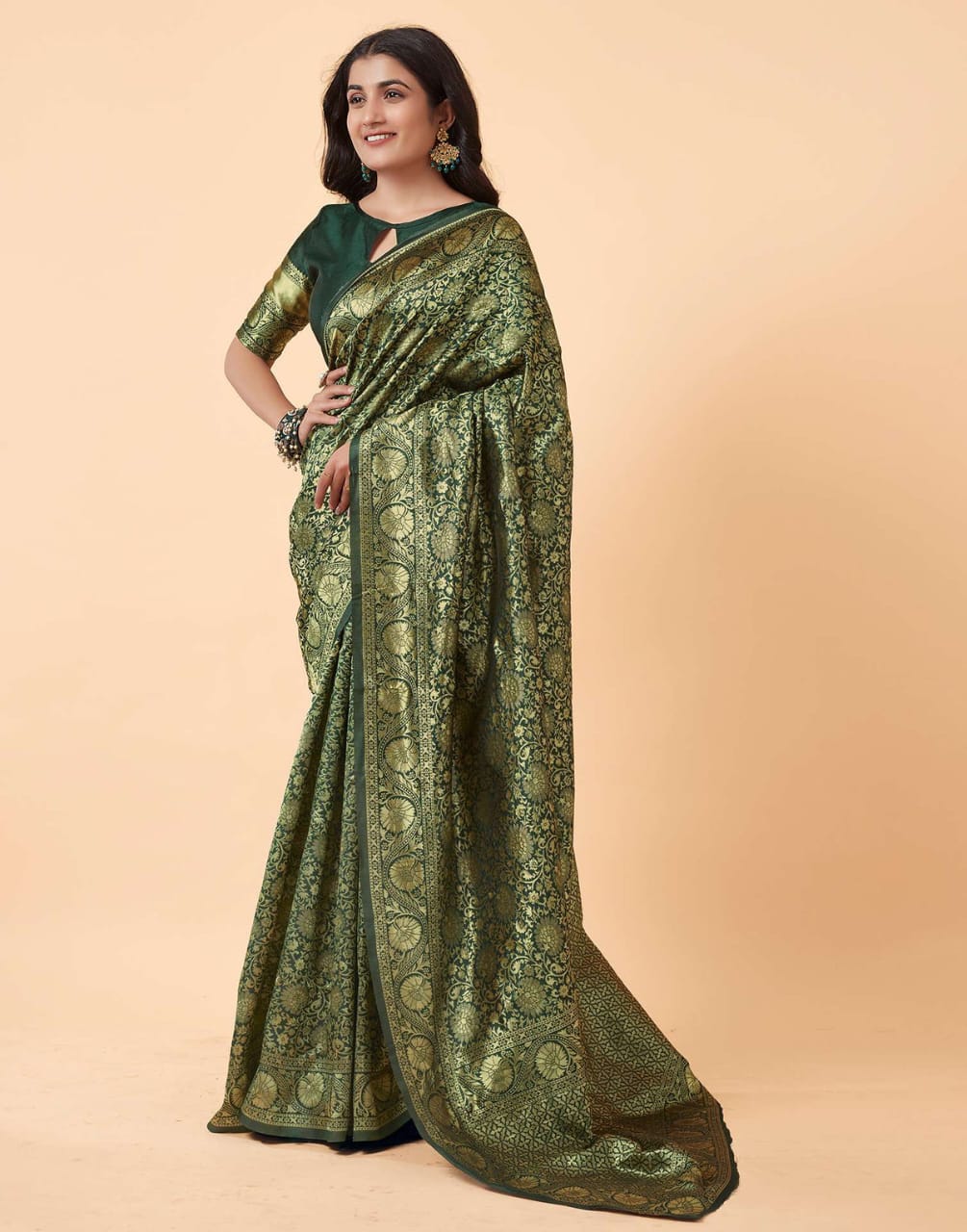 Green Banarasi Soft Semi Silk Saree With Blouse Piece For Womens