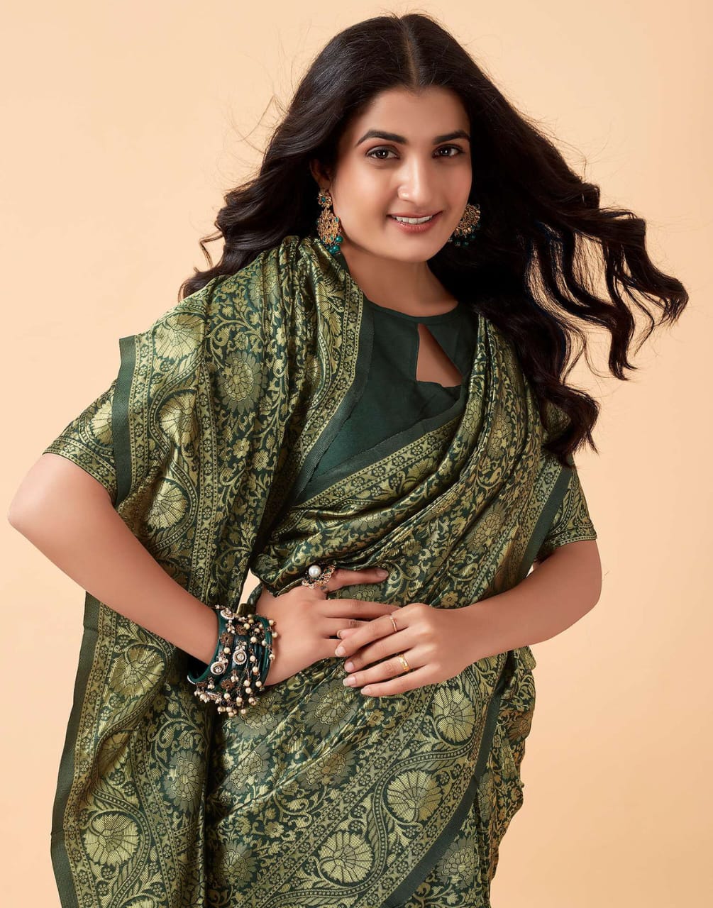 Green Banarasi Soft Semi Silk Saree With Blouse Piece For Womens