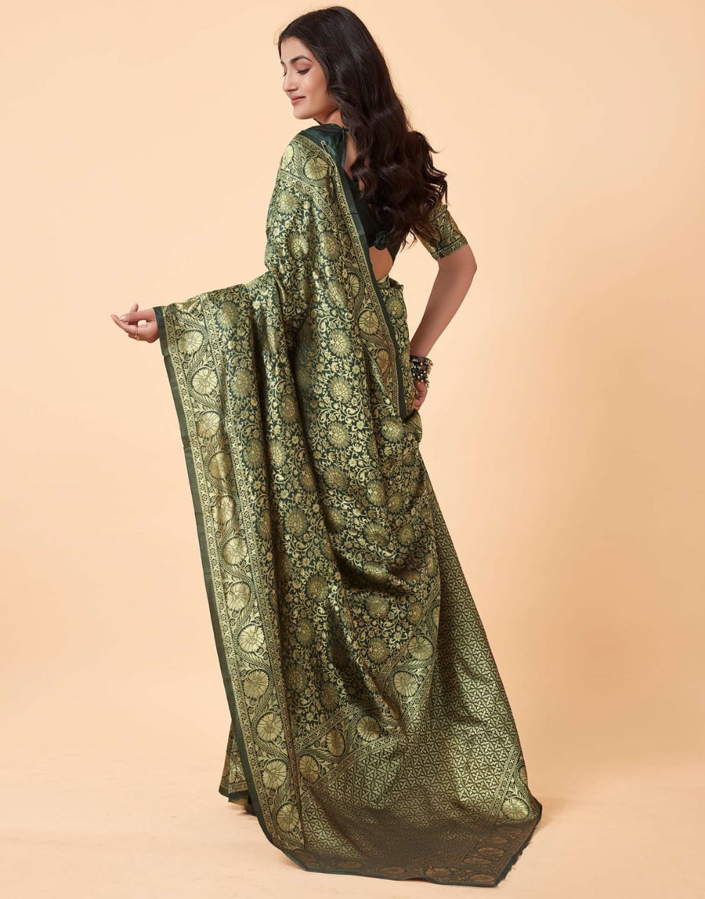 Green Banarasi Soft Semi Silk Saree With Blouse Piece For Womens