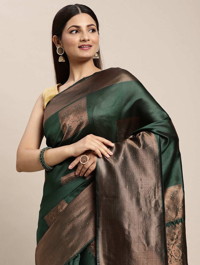 Green colour lucknow silk saree