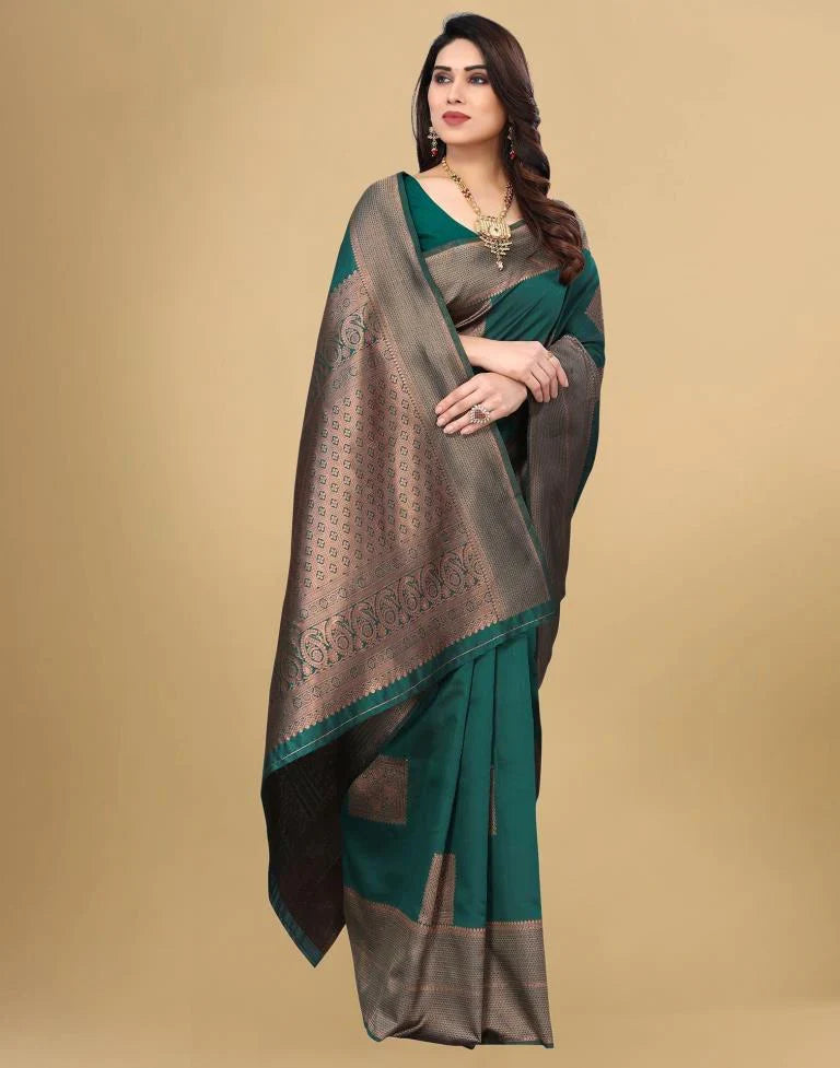 Green colour lucknow silk saree