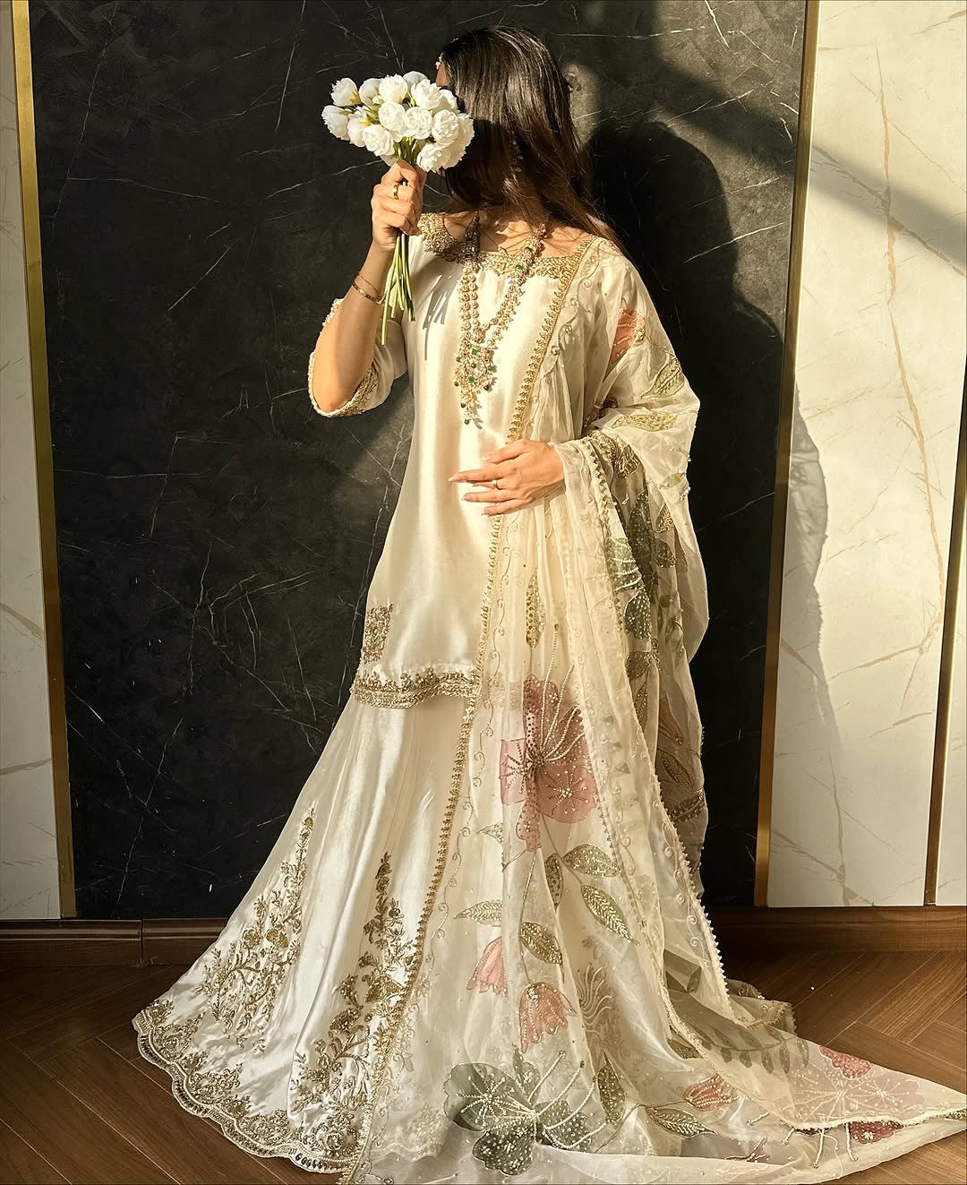 Designer Heavy Chinon Sequin Embroidered Gharara Set with Dupatta