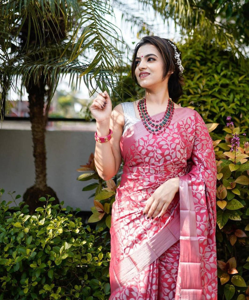 Leaf Pattern Banarasi Kanjivaram Silk Saree