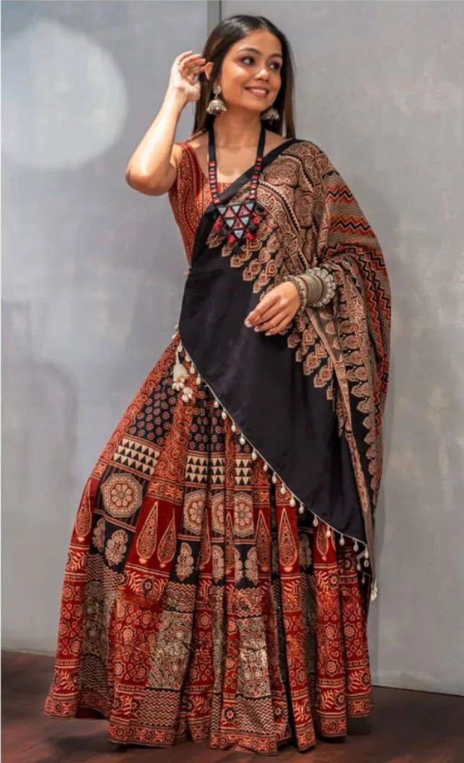 Navratri Special Printed Rayon Lehenga Choli with Kodi Lace & Dupatta
