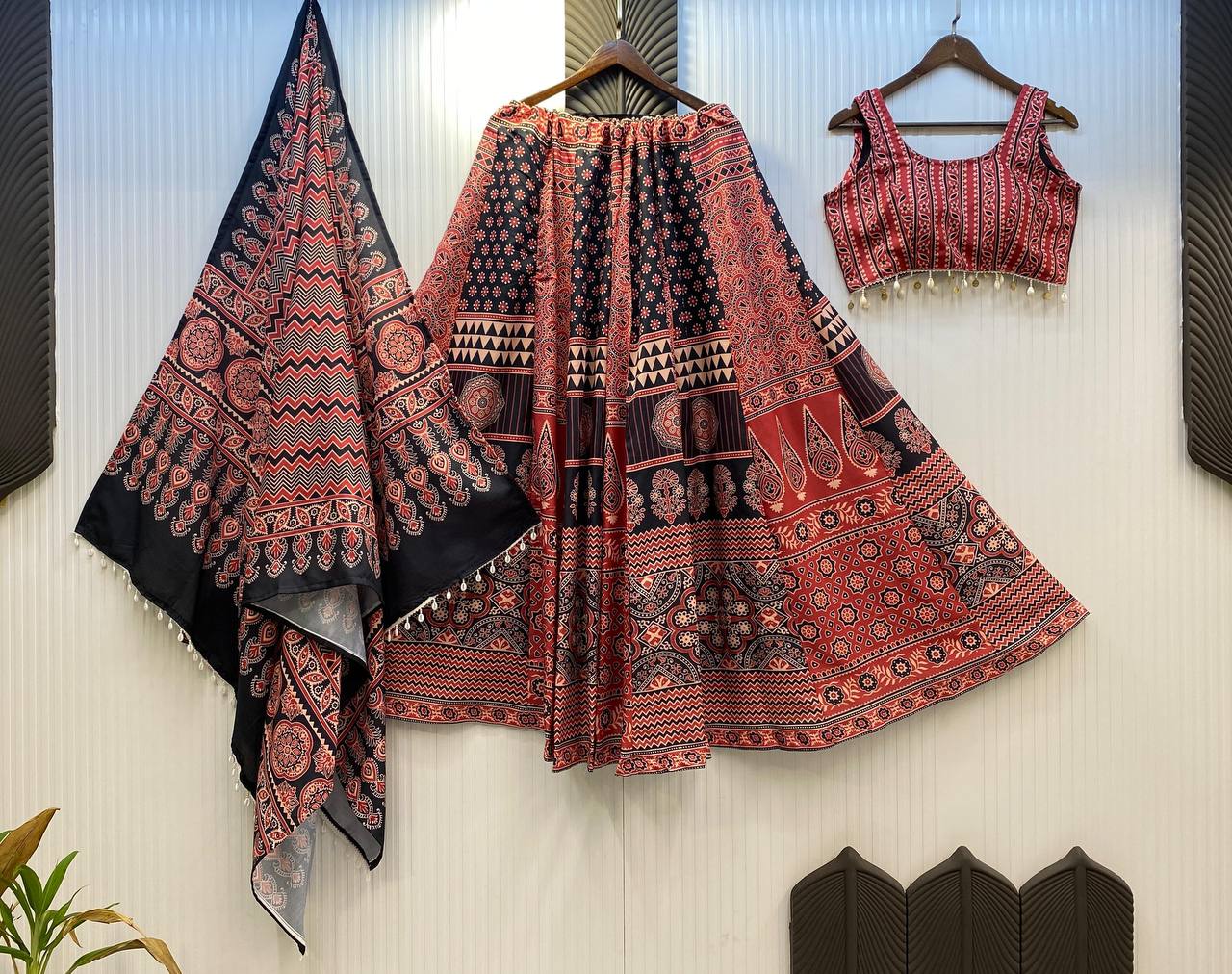 Navratri Special Printed Rayon Lehenga Choli with Kodi Lace & Dupatta