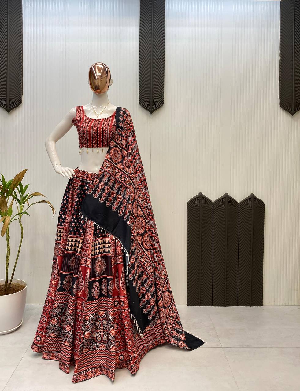 Navratri Special Printed Rayon Lehenga Choli with Kodi Lace & Dupatta