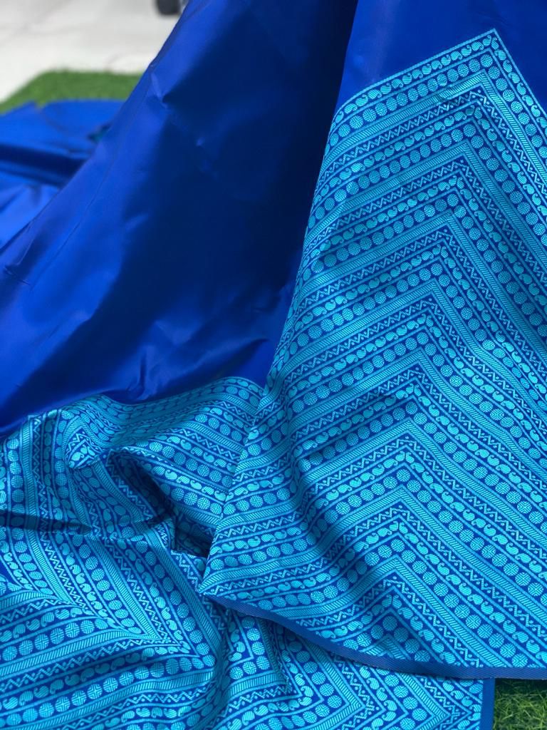 Printed Banarasi Cotton Silk Saree (Blue)
