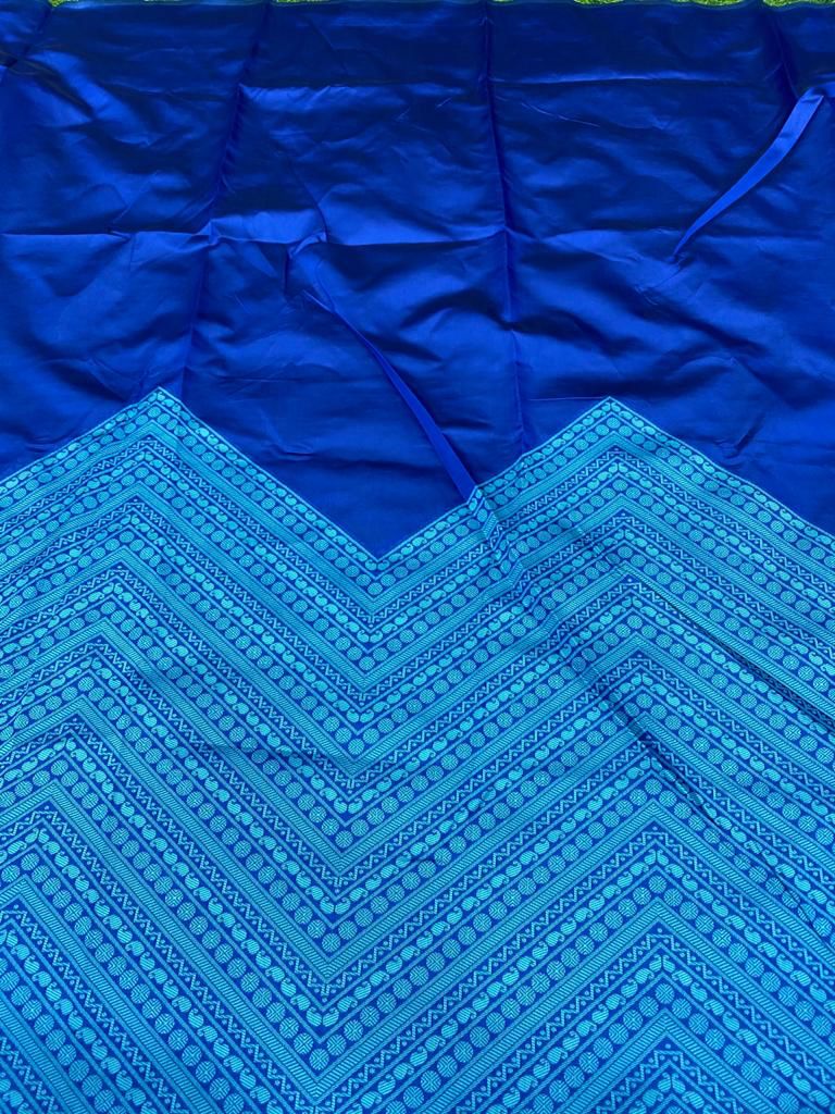 Printed Banarasi Cotton Silk Saree (Blue)