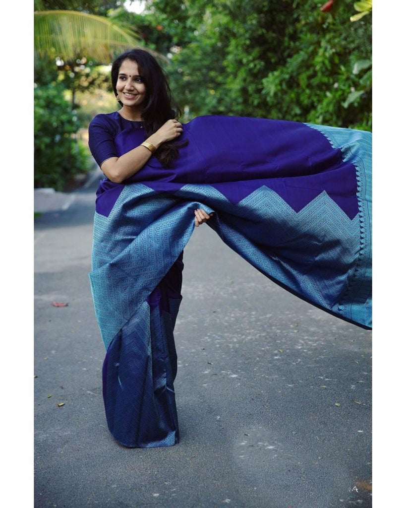 Printed Banarasi Cotton Silk Saree (Blue)