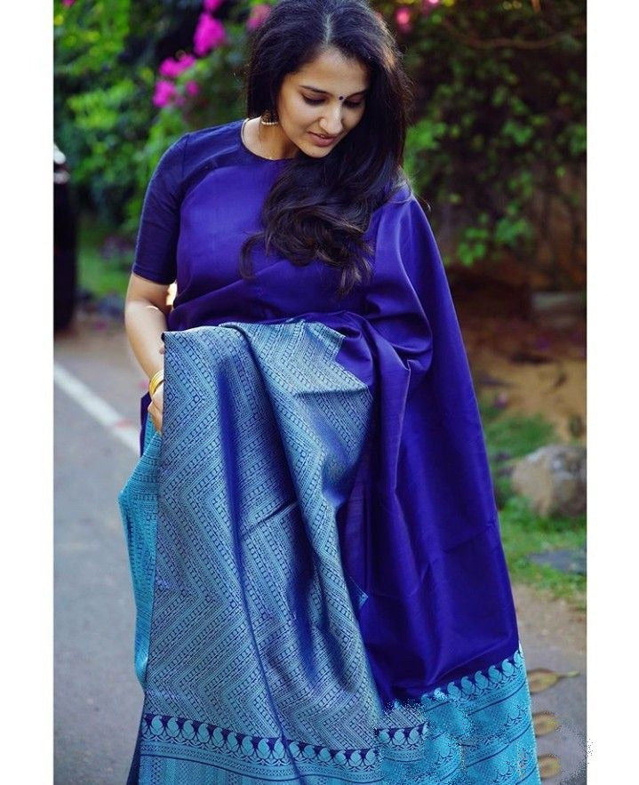 Printed Banarasi Cotton Silk Saree (Blue)