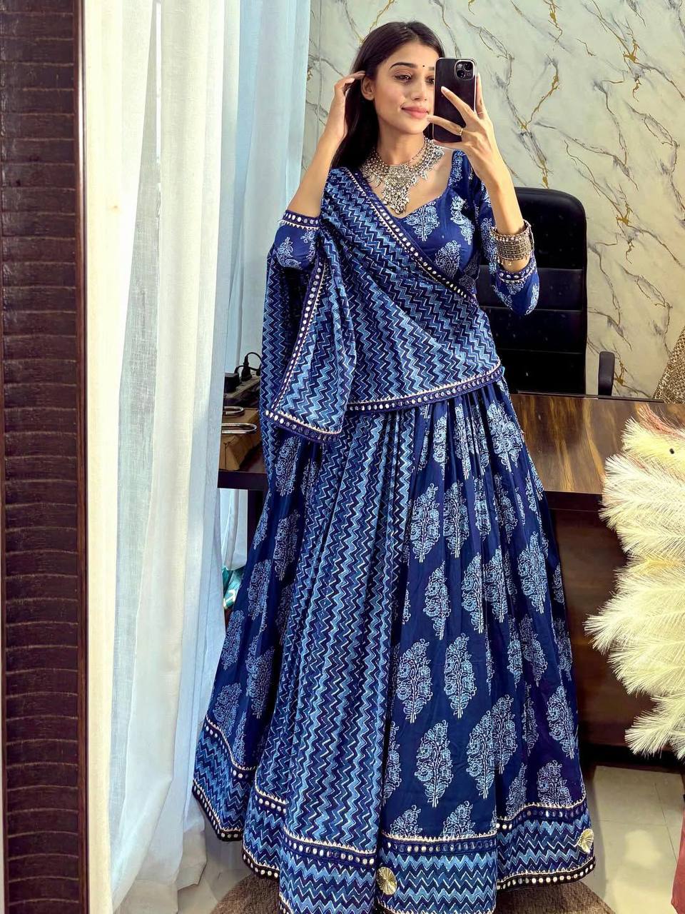 Printed Polly Rayon Lehenga Choli with Dupatta – Navratri Special