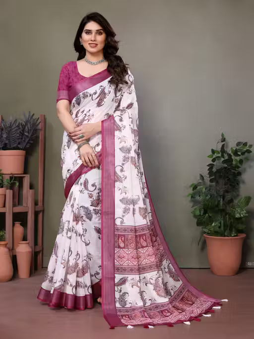 Printed Bollywood Linen Saree
