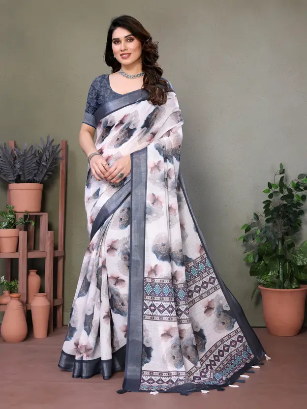 Printed Bollywood Linen Saree