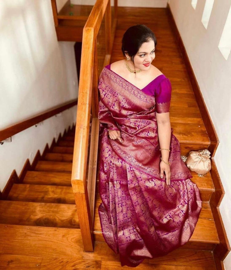 Purple Kanjivaram Silk Saree with Zari & Booti Work