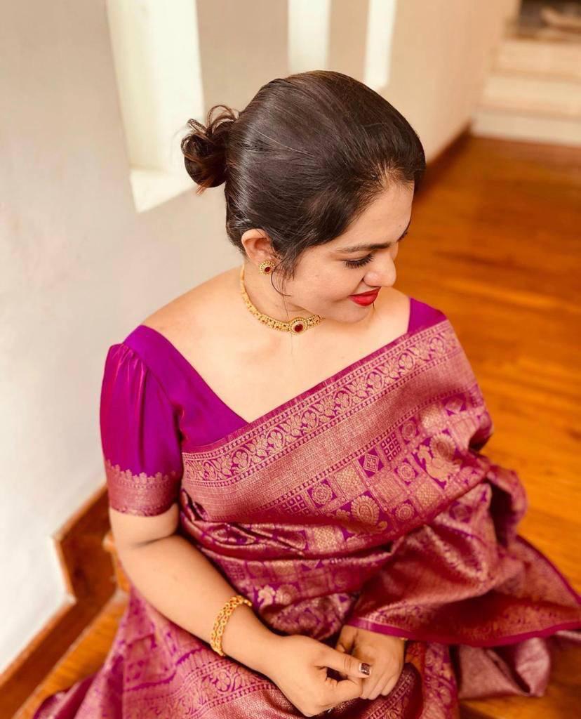Purple Kanjivaram Silk Saree with Zari & Booti Work