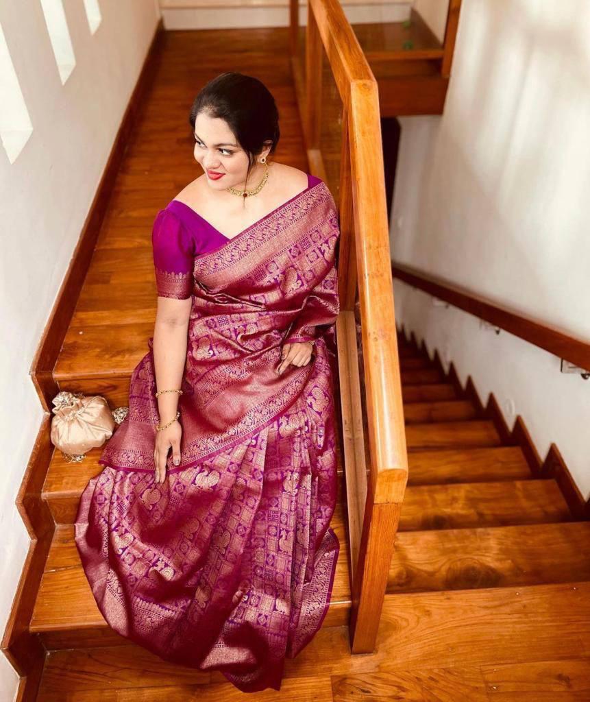 Purple Kanjivaram Silk Saree with Zari & Booti Work