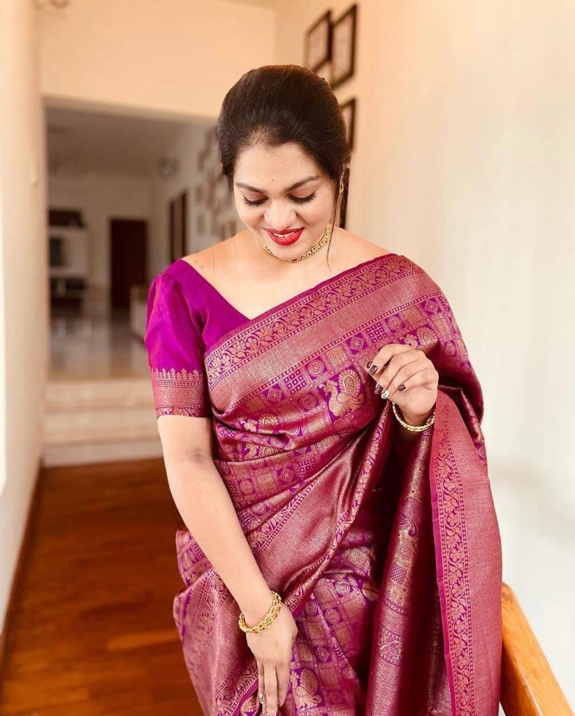 Purple Kanjivaram Silk Saree with Zari & Booti Work