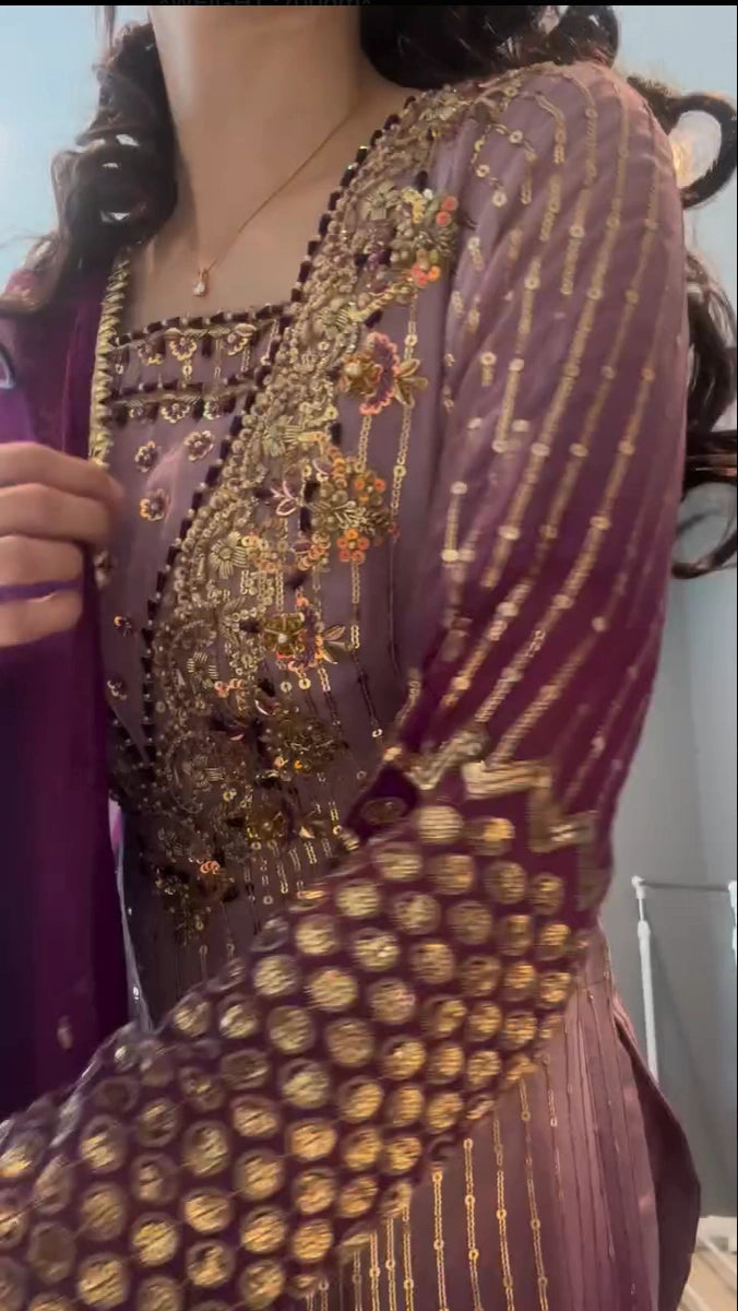 Nooraya Embroidered Chinon Top–Pant–Dupatta Set