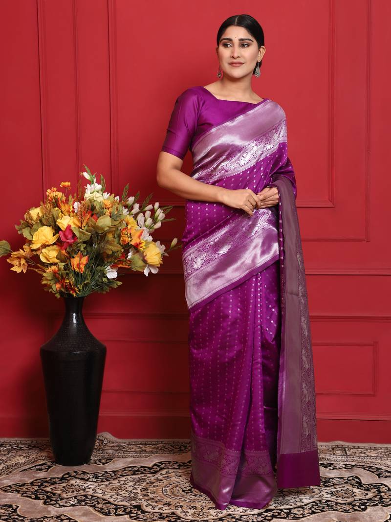 Self Design Banarasi Jacquard Saree (Purple)