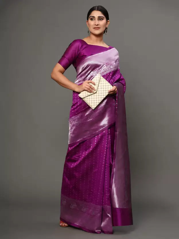 Self Design Banarasi Jacquard Saree (Purple)