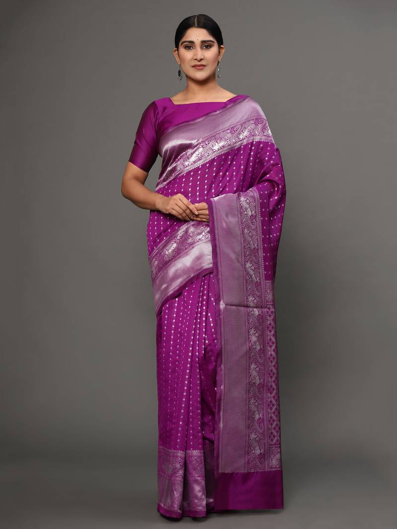 Self Design Banarasi Jacquard Saree (Purple)