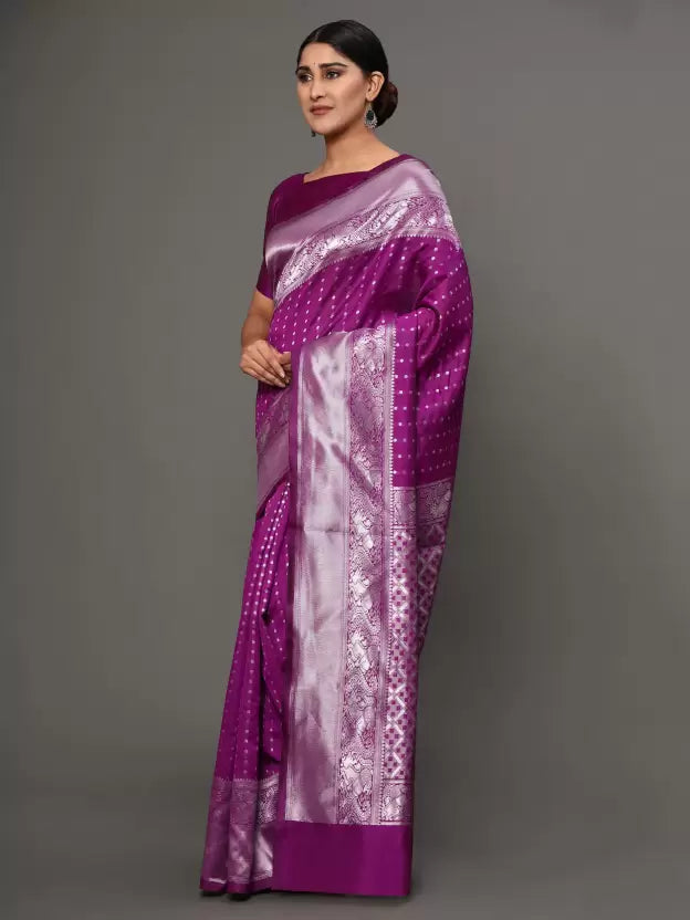 Self Design Banarasi Jacquard Saree (Purple)