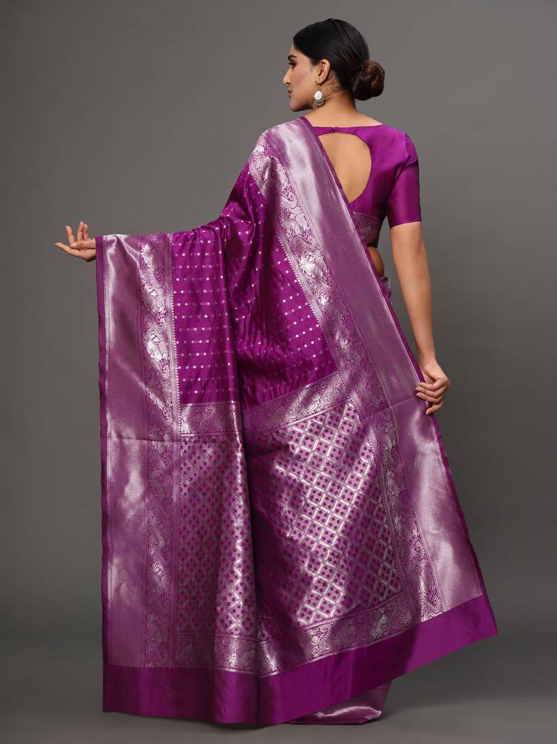 Self Design Banarasi Jacquard Saree (Purple)