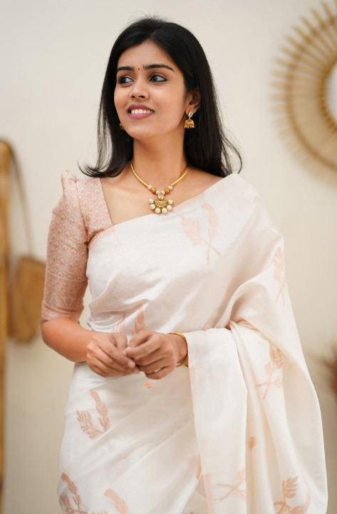 Self Design Banarasi Pure Silk Saree (White)