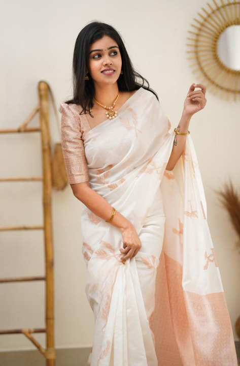 Self Design Banarasi Pure Silk Saree (White)