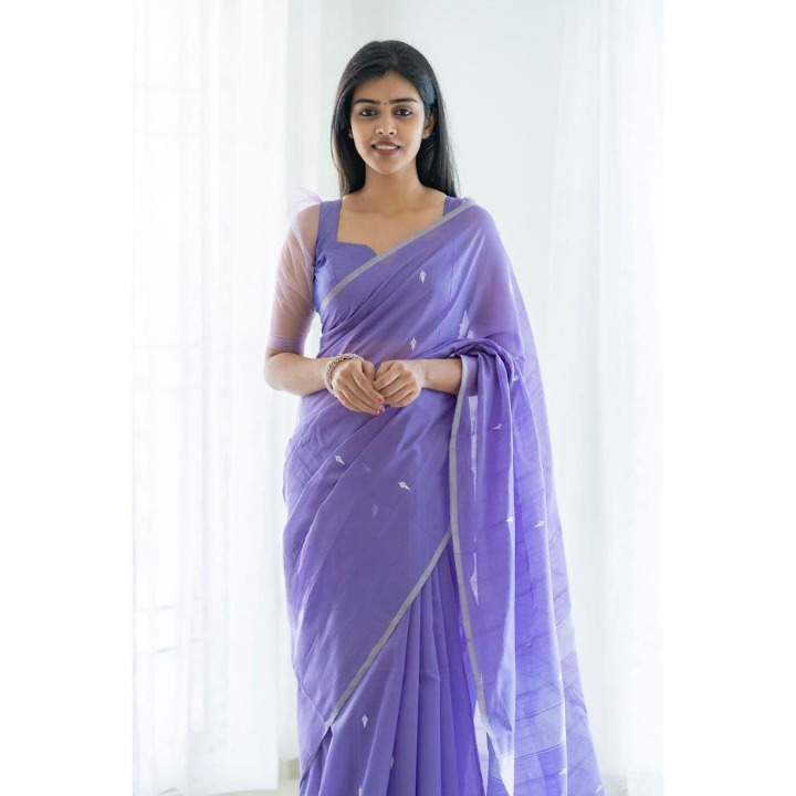 Self Design Bollywood Cotton Silk Saree  (Purple)