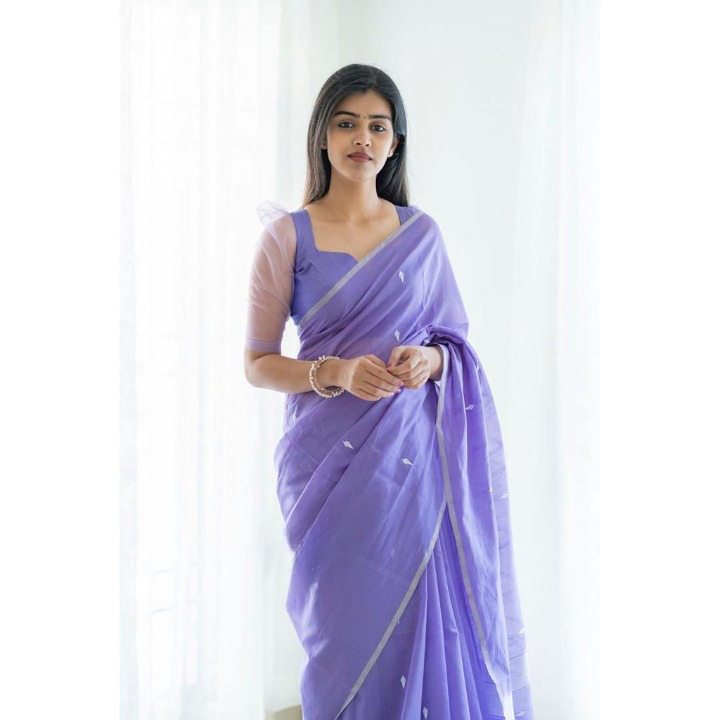 Self Design Bollywood Cotton Silk Saree  (Purple)